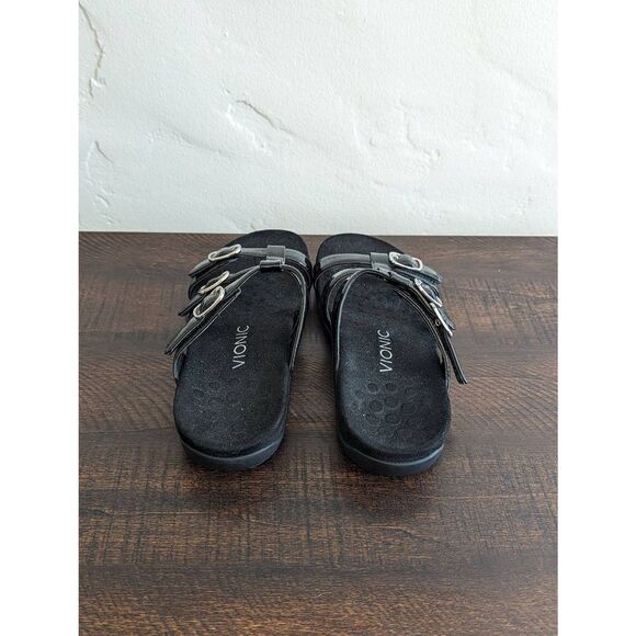 Vionic Misa Black Leather Strappy Buckled Slide Sandals - Size 7 - Picture 4 of 8
